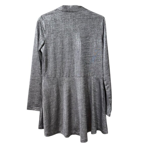 Susan Graver Women Open Front Size XS Lightweight Cardigan Silver Metallic City - Picture 2 of 12